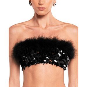 Ow Womens  Virgo Sequin Feather Top, Black